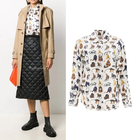 NWT Burberry Monkey Zoo Silk Button Shirt - Picture 1 of 16